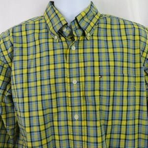 Tommy Hilfiger Plaid Shirt Blue Yellow Mens Large LS Button Down 100% Cotton